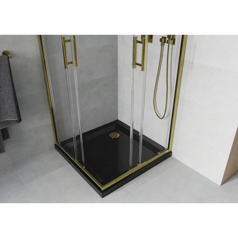 Mexen Rio square shower cabin 90 x 90 cm, transparent, gold + Flat black shower tray - 860-090-090-50-00-4070G