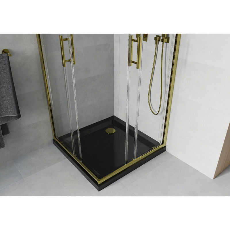 Mexen Rio square shower cabin 90 x 90 cm, transparent, gold + Flat shower tray, black- 860-090-090-50-00-4070G
