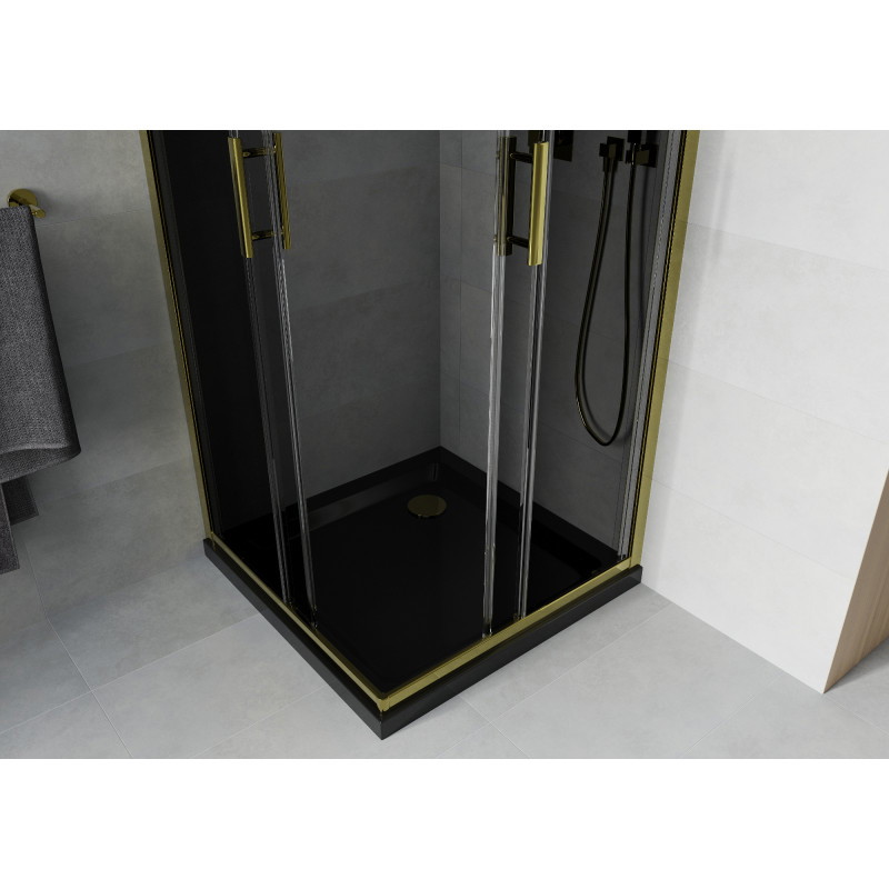 Mexen Rio square shower cabin 80 x 80 cm, graphite, gold + Flat shower tray, black - 860-080-080-50-40-4070G