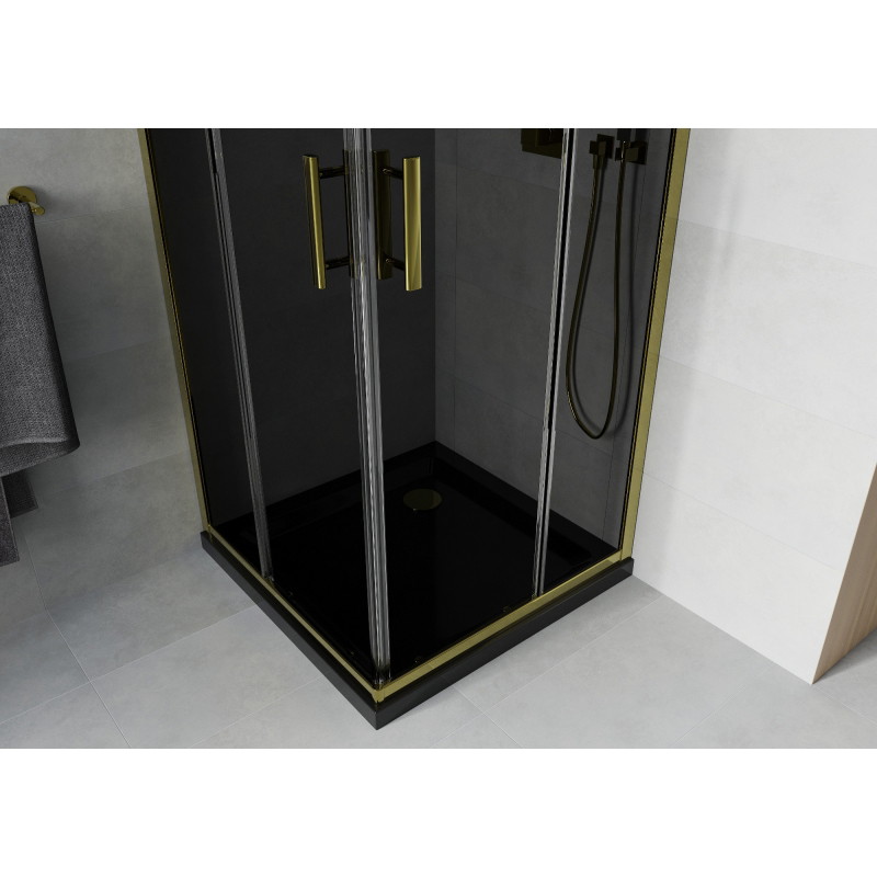 Mexen Rio 90 x 90 cm square shower cabin, graphite, gold + Flat shower tray, black - 860-090-090-50-40-4070G