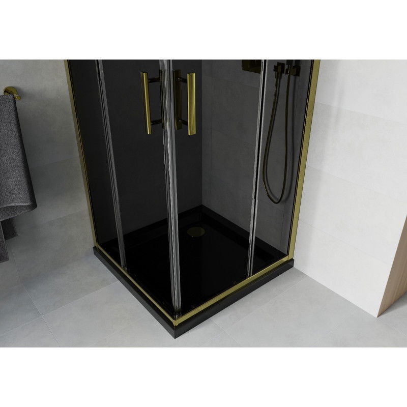 Mexen Rio square shower cabin 90 x 90 cm, graphite, gold + Flat tray, black- 860-090-090-50-40-4070G