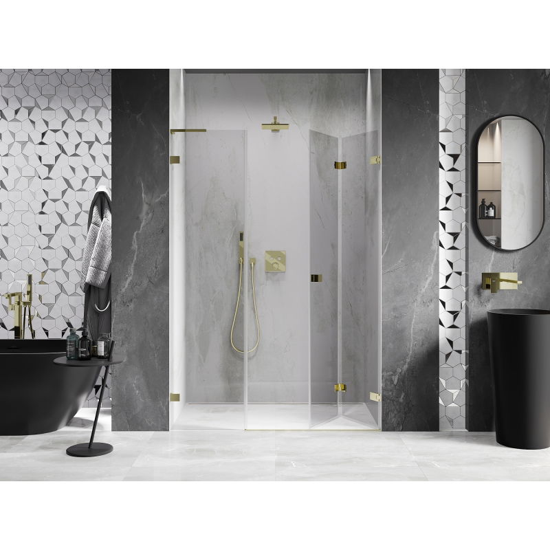 Mexen Lunar-F L folding shower door right 130 cm, transparent, gold - 836SL-130-050-50-00-P