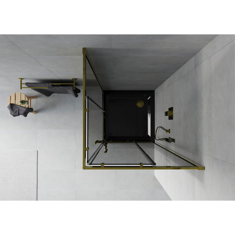 Mexen Rio square shower cabin 90 x 90 cm, graphite, gold + Flat tray, black- 860-090-090-50-40-4070G