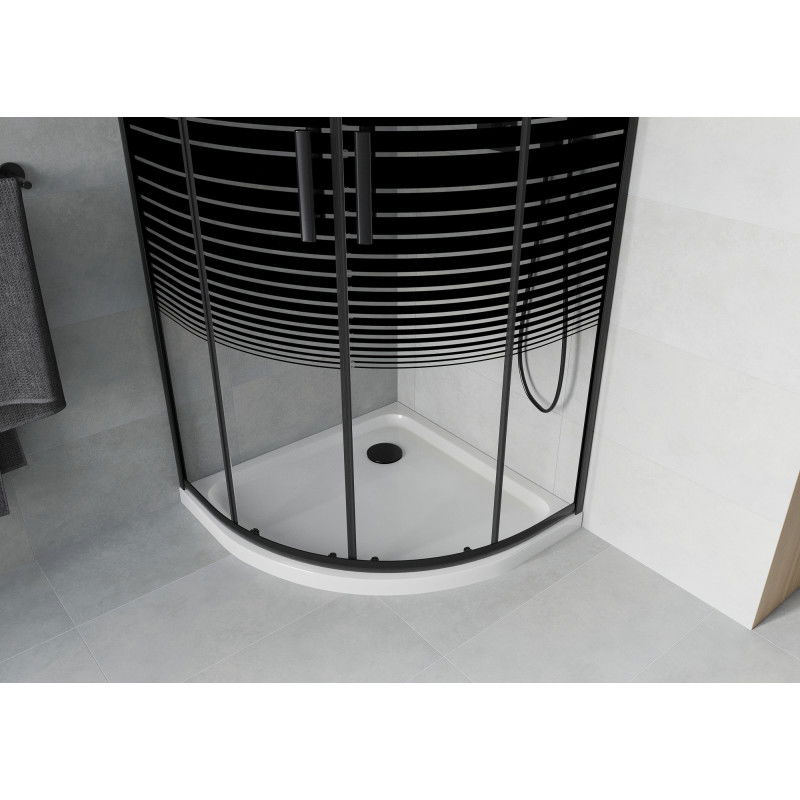 Mexen Rio semi-circular shower cabin 80 x 80 cm, black stripes, black + Flat shower tray, white - 863-080-080-70-20-4110B