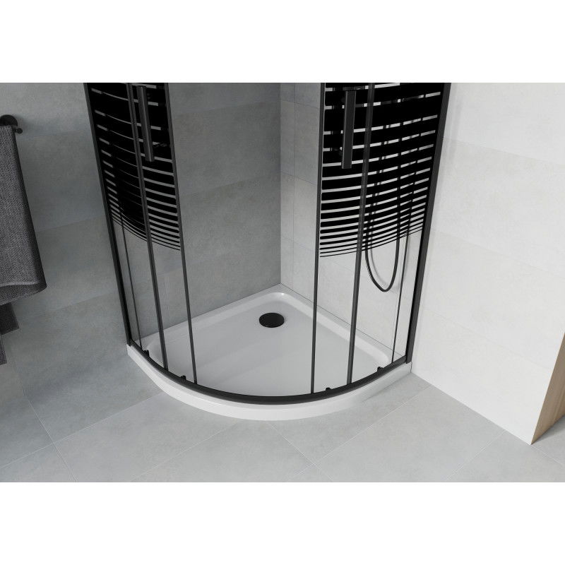 Mexen Rio semi-circular shower cabin 80 x 80 cm, black stripes, black + Flat shower tray, white - 863-080-080-70-20-4110B