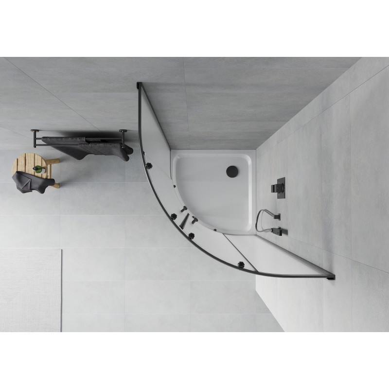 Mexen Rio semi-circular shower cabin 80 x 80 cm, frost, black + Flat shower tray, white - 863-080-080-70-30-4110B