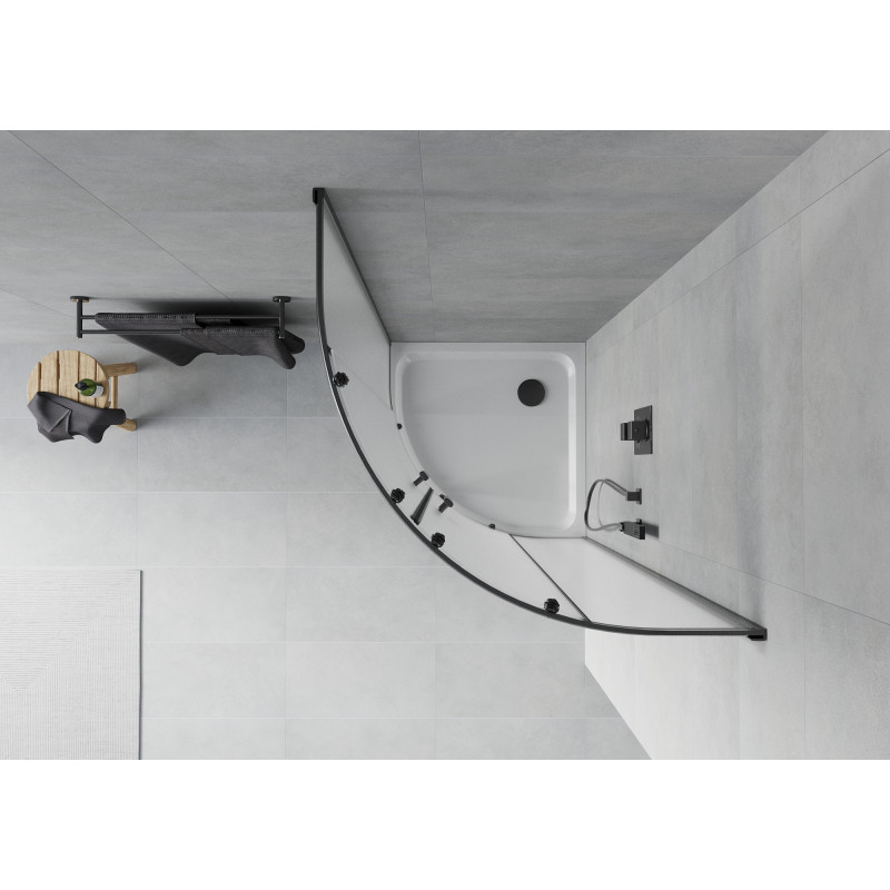 Mexen Rio shower cabin semicircular 80 x 80 cm, frost, black + Flat tray, white - 863-080-080-70-30-4110B