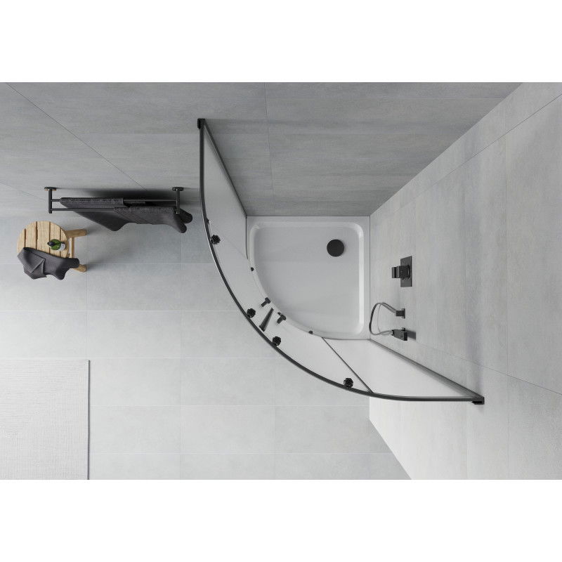 Mexen Rio semi-circular shower cabin 90 x 90 cm, frost, black + Flat tray, white - 863-090-090-70-30-4110B