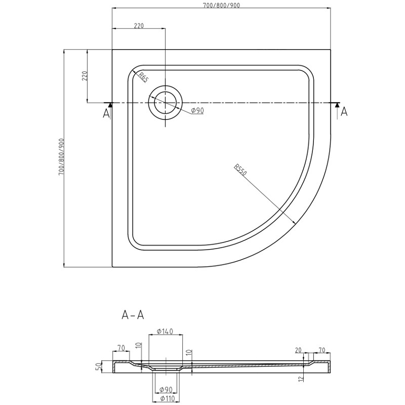 Mexen Rio semi-circular shower enclosure 80 x 80 cm, graphite, black + Flat tray, white - 863-080-080-70-40-4110B