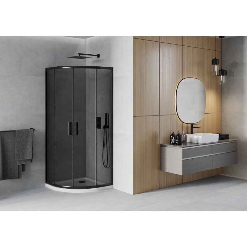 Mexen Rio semi-circular shower enclosure 80 x 80 cm, graphite, black + Flat tray, white - 863-080-080-70-40-4110B