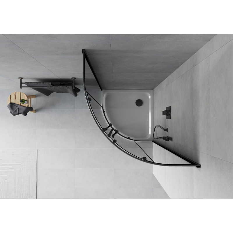 Mexen Rio 80 x 80 cm semicircular shower cabin, graphite, black + Flat tray, white - 863-080-080-70-40-4110B
