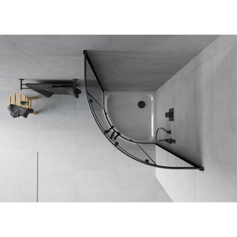 Mexen Rio semi-circular shower enclosure 80 x 80 cm, graphite, black + Flat tray, white - 863-080-080-70-40-4110B