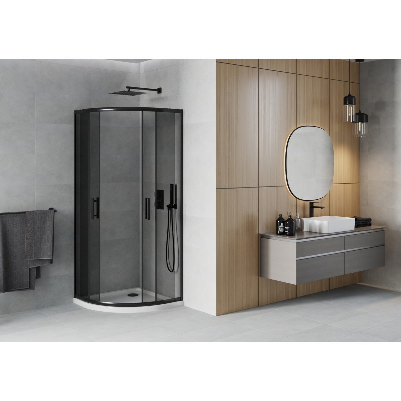 Mexen Rio 80 x 80 cm semicircular shower cabin, graphite, black + Flat tray, white - 863-080-080-70-40-4110B