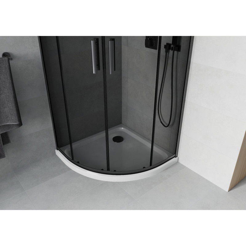 Mexen Rio semi-circular shower enclosure 80 x 80 cm, graphite, black + Flat shower tray, white - 863-080-080-70-40-4110B