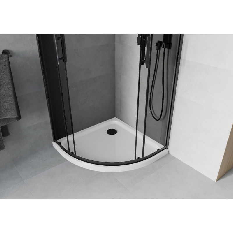 Mexen Rio semi-circular shower enclosure 80 x 80 cm, graphite, black + Flat shower tray, white - 863-080-080-70-40-4110B