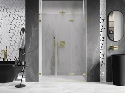 Mexen Lunar-F L right folding shower door 120 cm, transparent, brushed gold - 836SL-120-050-55-00-P