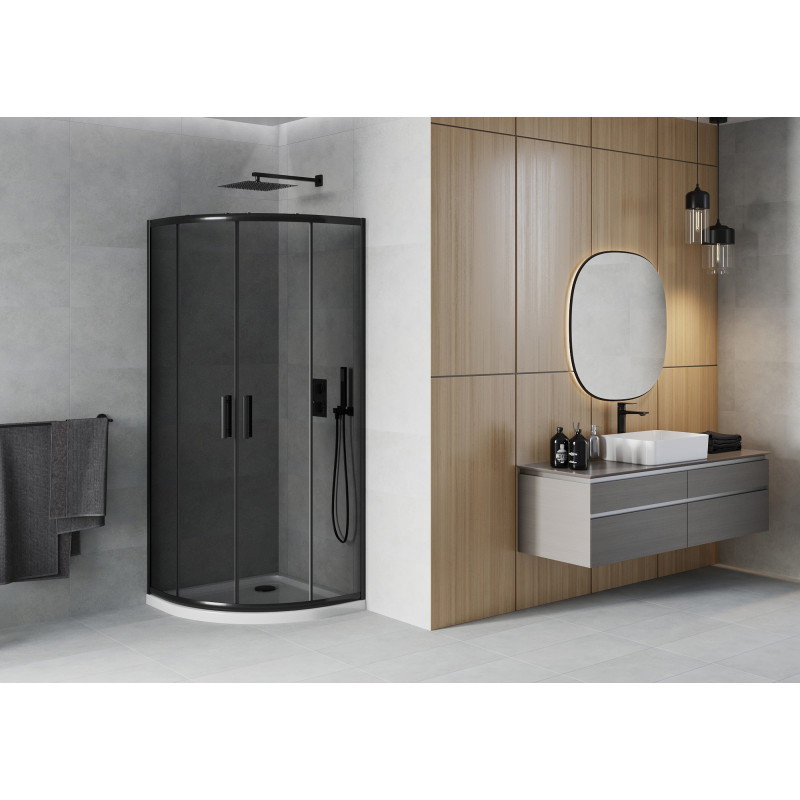 Mexen Rio semi-circular shower cabin 90 x 90 cm, graphite, black + Flat shower tray, white - 863-090-090-70-40-4110B