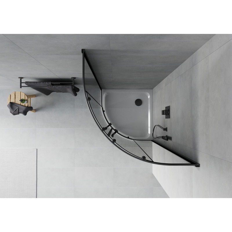 Mexen Rio semi-circular shower enclosure 90 x 90 cm, graphite, black + Flat tray, white - 863-090-090-70-40-4110B
