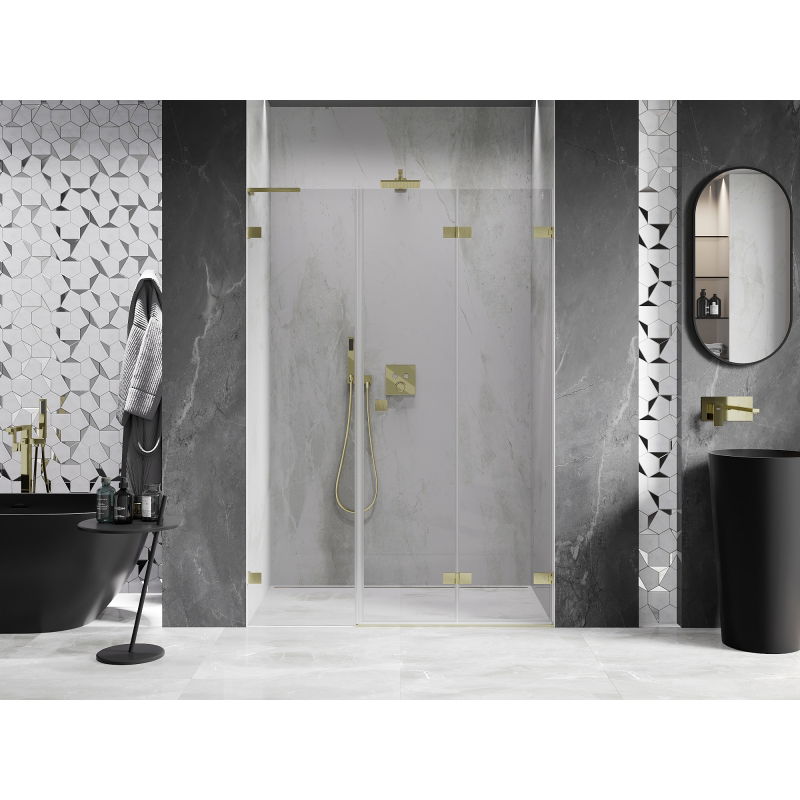 Mexen Lunar-F L 125 cm Folding Shower Door Right, Transparent, Brushed Gold - 836SL-125-050-55-00-P