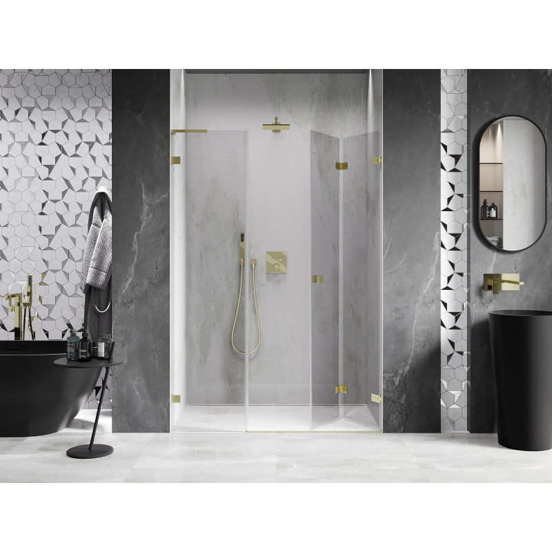 Mexen Lunar-F L Shower Doors Folding Right 130 cm, Transparent, Brushed Gold - 836SL-130-050-55-00-P