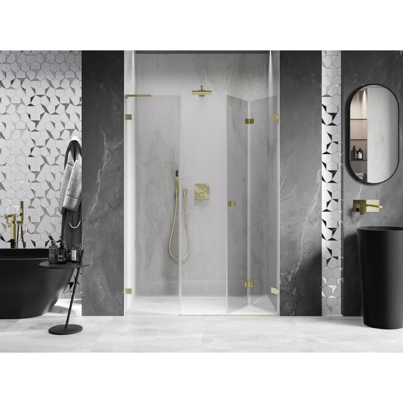 Mexen Lunar-F L 140 cm Right Folding Shower Door, Transparent, Brushed Gold - 836SL-140-050-55-00-P