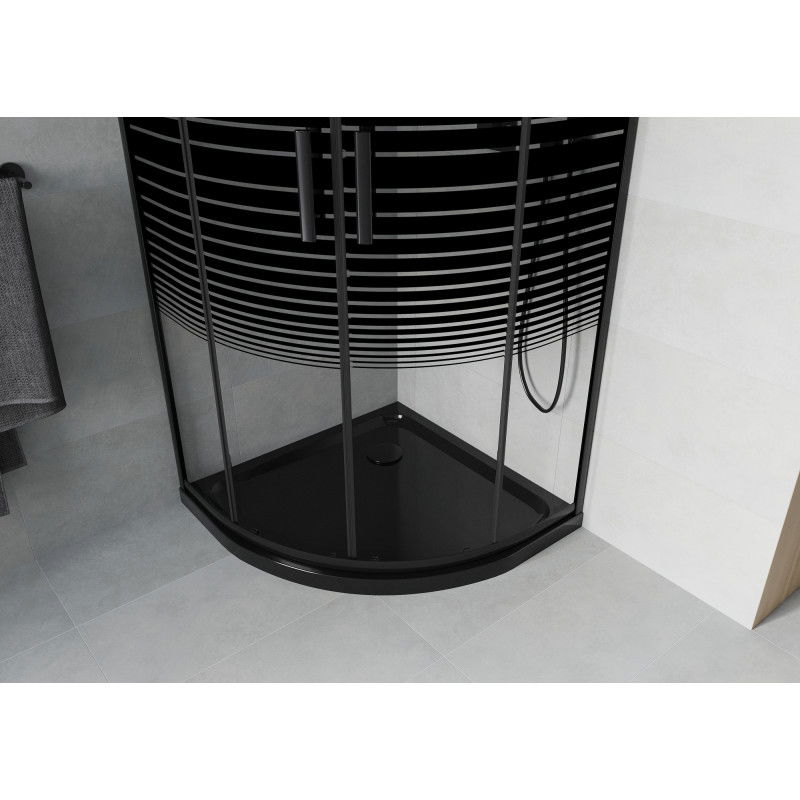 Mexen Rio semi-circular shower cabin 80 x 80 cm, black stripes, black + Flat tray, black - 863-080-080-70-20-4170B
