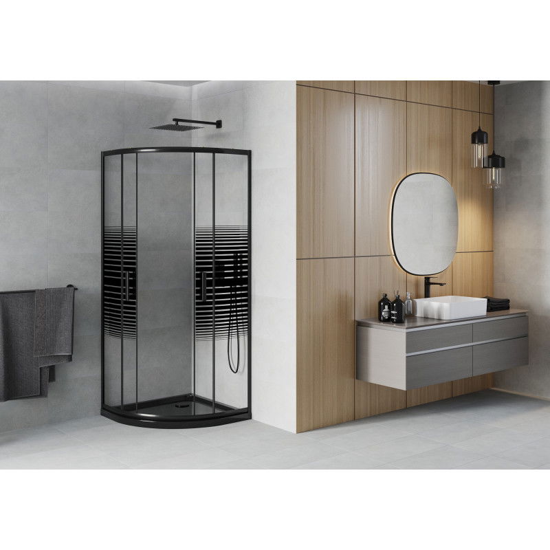 Mexen Rio semi-circular shower cabin 80 x 80 cm, black stripes, black + Flat tray, black - 863-080-080-70-20-4170B