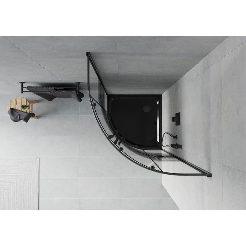 Mexen Rio semi-circular shower cabin 80 x 80 cm, black stripes, black + Flat tray, black - 863-080-080-70-20-4170B