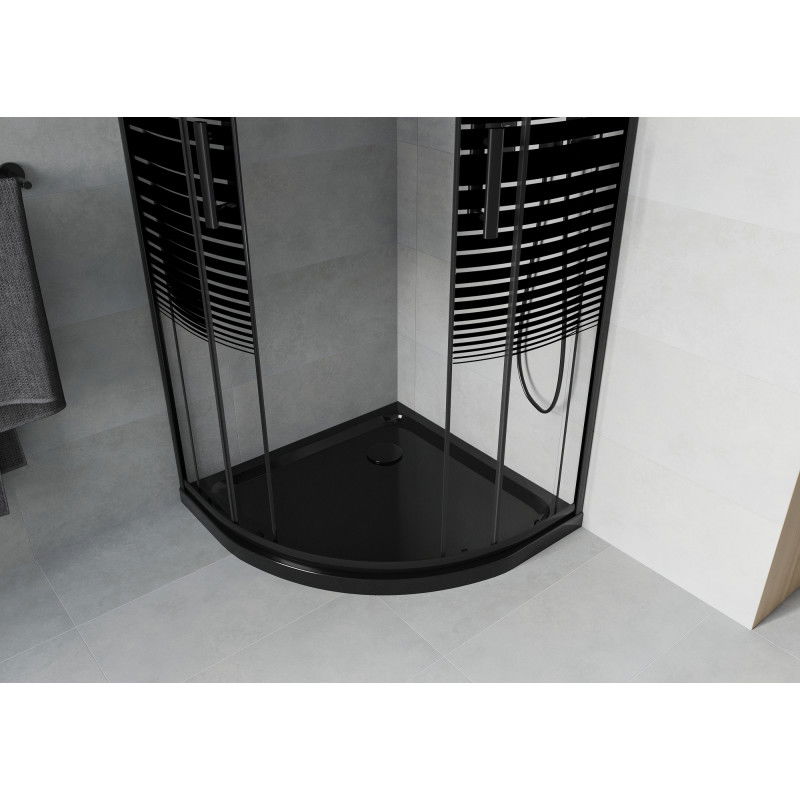 Mexen Rio semi-circular shower cabin 90 x 90 cm, black stripes, black + Flat tray, black - 863-090-090-70-20-4170B