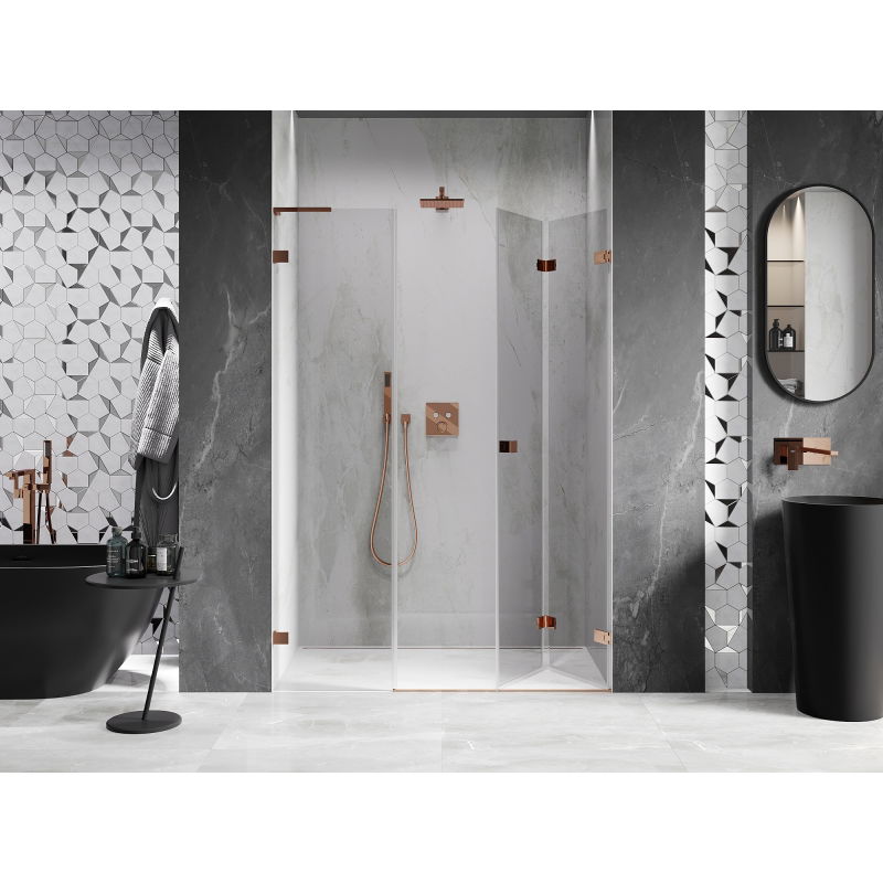 Mexen Lunar-F L folding shower door right 110 cm, transparent, rose gold - 836SL-110-050-60-00-P