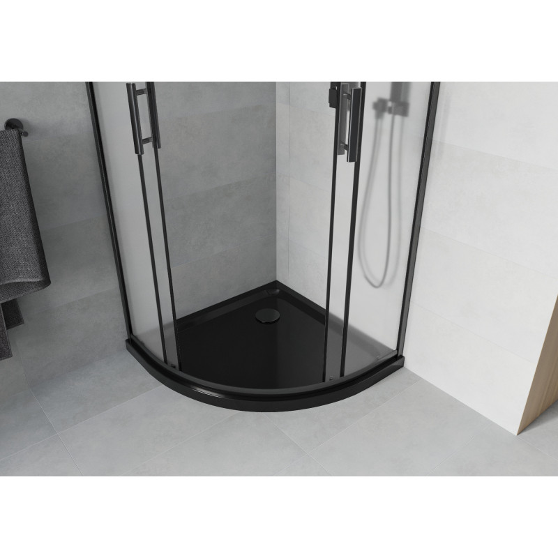 Mexen Rio semi-circular shower cabin 80 x 80 cm, frost, black + Flat shower tray, black - 863-080-080-70-30-4170B