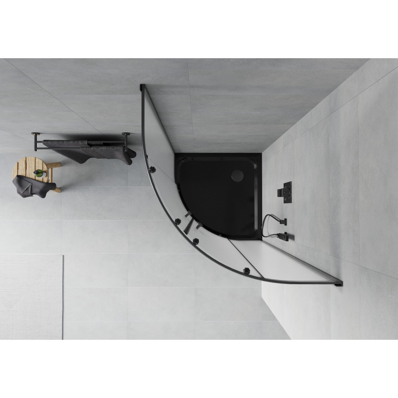 Mexen Rio semi-circular shower cabin 90 x 90 cm, frost, black + Flat shower tray, black - 863-090-090-70-30-4170B