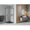 Mexen Rio semi-circular shower cabin 90 x 90 cm, frost, black + Flat shower tray, black - 863-090-090-70-30-4170B