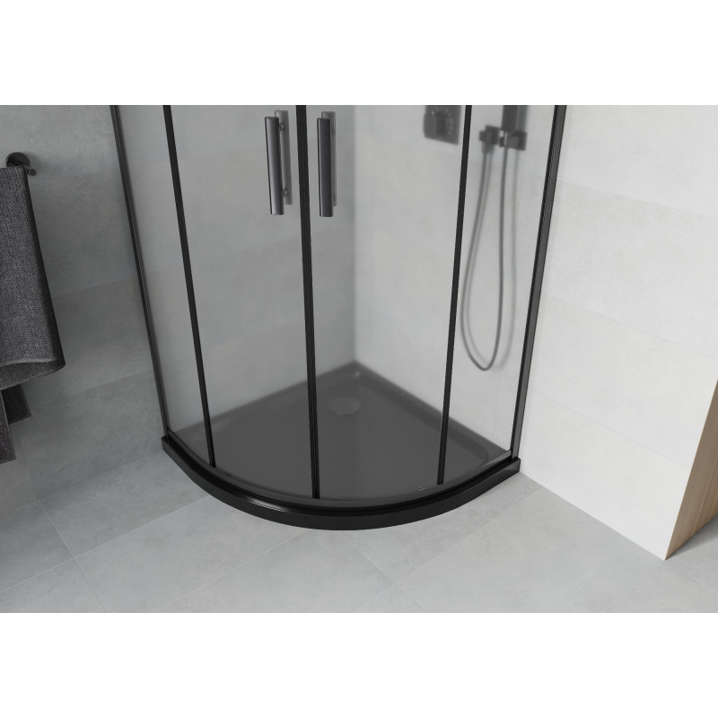 Mexen Rio semi-circular shower cabin 90 x 90 cm, frost, black + Flat shower tray, black - 863-090-090-70-30-4170B