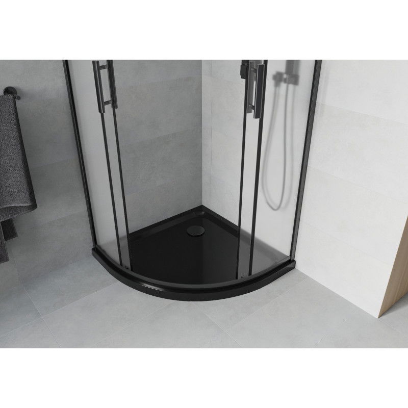 Mexen Rio semi-circular shower cabin 90 x 90 cm, frost, black + Flat tray, black - 863-090-090-70-30-4170B