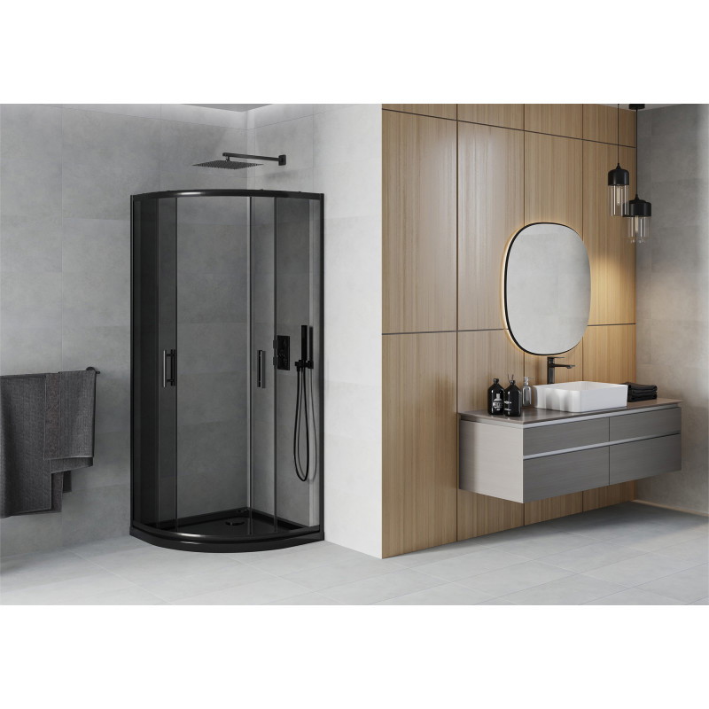 Mexen Rio semi-circular shower cabin 80 x 80 cm, graphite, black + Flat tray, black - 863-080-080-70-40-4170B