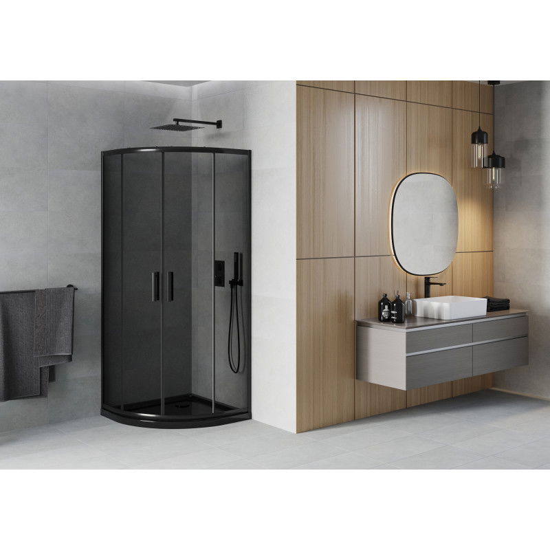 Mexen Rio semicircular shower cabin 80 x 80 cm, graphite, black + Flat tray, black 863-080-080-70-40-4170B
