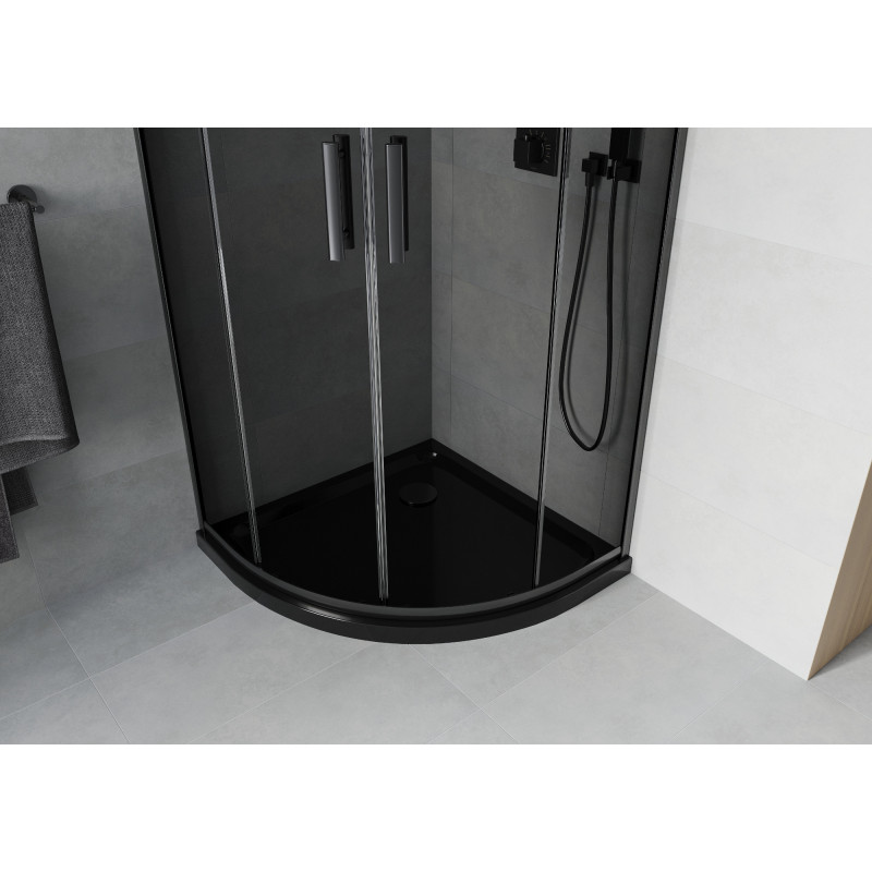 Mexen Rio semi-circular shower cabin 80 x 80 cm, graphite, black + Flat tray, black - 863-080-080-70-40-4170B