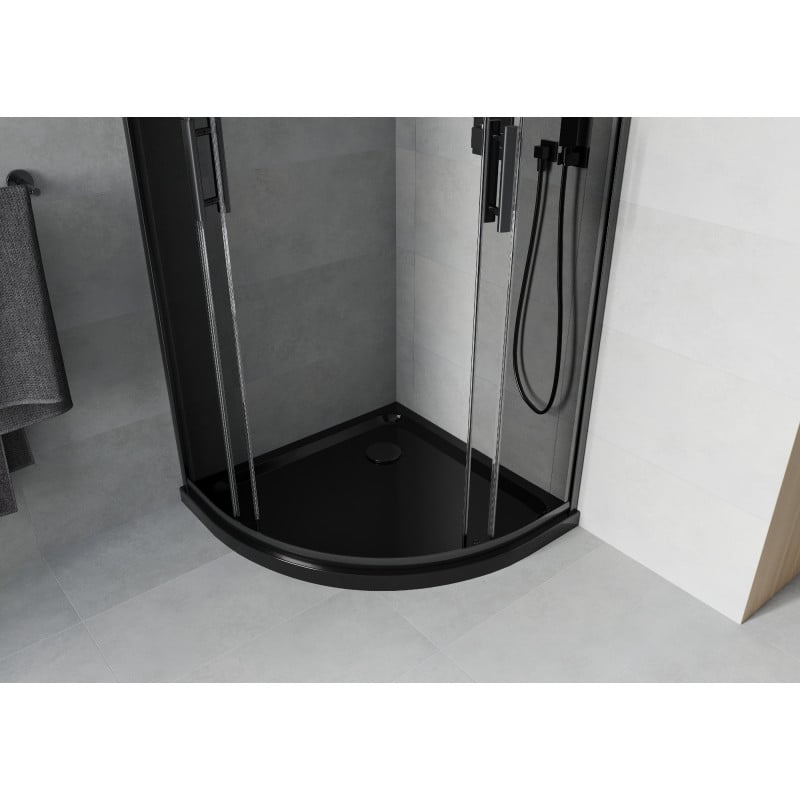 Mexen Rio semi-circular shower cabin 80 x 80 cm, graphite, black + Flat tray, black - 863-080-080-70-40-4170B