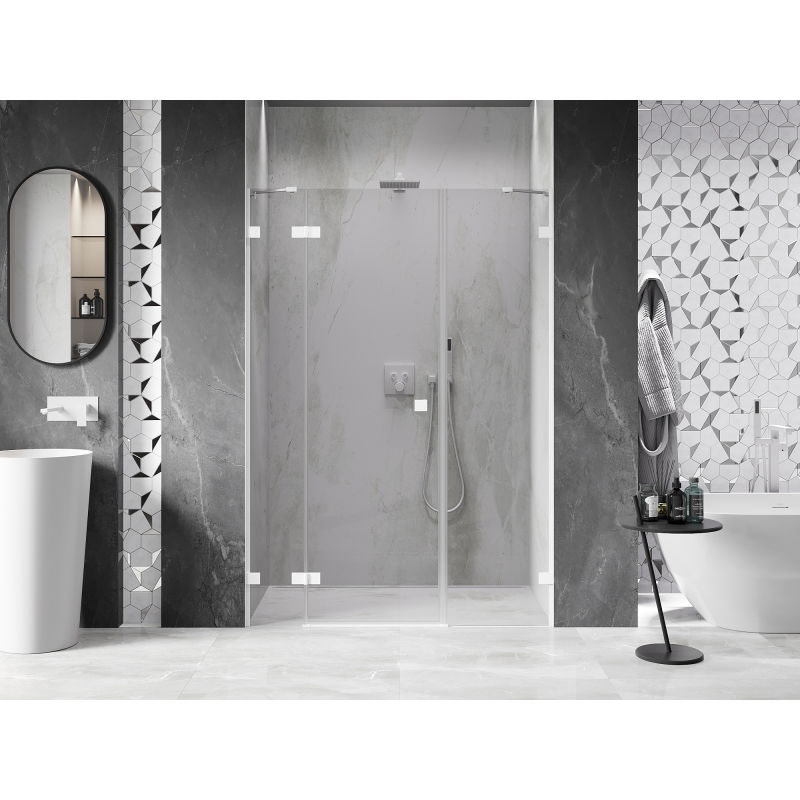 Mexen Lunar left-hinged shower door 155 cm, transparent, white - 834S-155-050-20-00-L