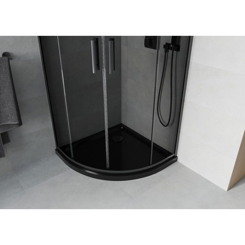Mexen Rio semi-circular shower cabin 90 x 90 cm, graphite, black + Flat tray, black - 863-090-090-70-40-4170B