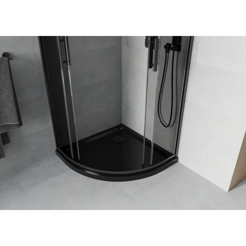 Mexen Rio semi-circular shower cabin 90 x 90 cm, graphite, black + Flat tray, black - 863-090-090-70-40-4170B