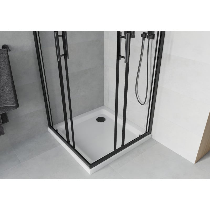 Mexen Rio square shower cabin 70 x 70 cm, transparent, black + Flat shower tray, white - 860-070-070-70-00-4010B
