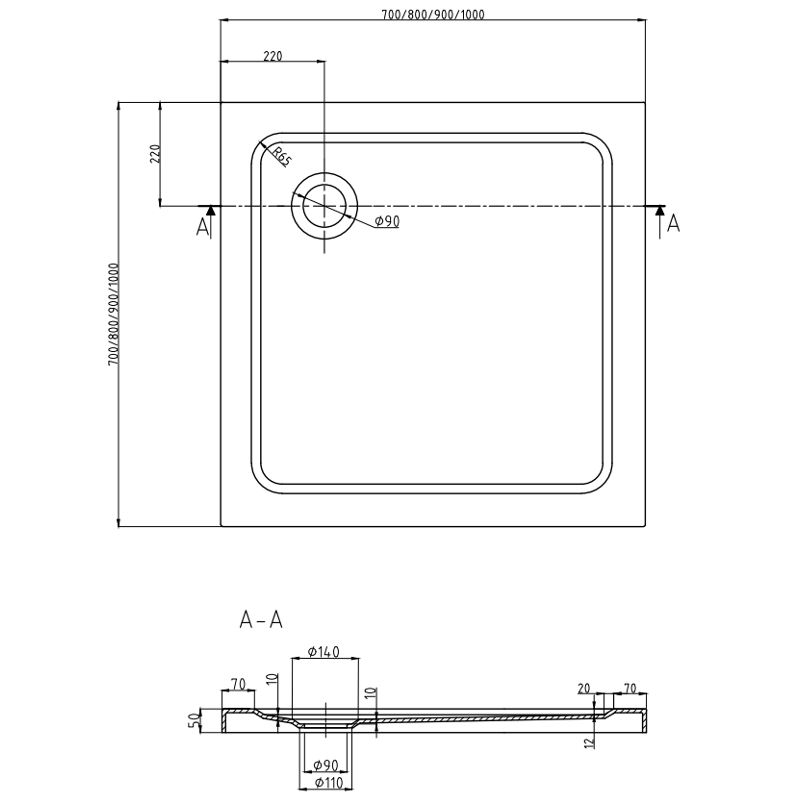 Mexen Rio 80x80 cm Square Shower Enclosure, Transparent, Black + Flat Tray, White - 860-080-080-70-00-4010B