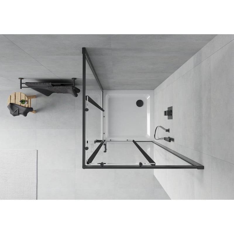 Mexen Rio 80x80 cm Square Shower Enclosure, Transparent, Black + Flat Tray, White - 860-080-080-70-00-4010B