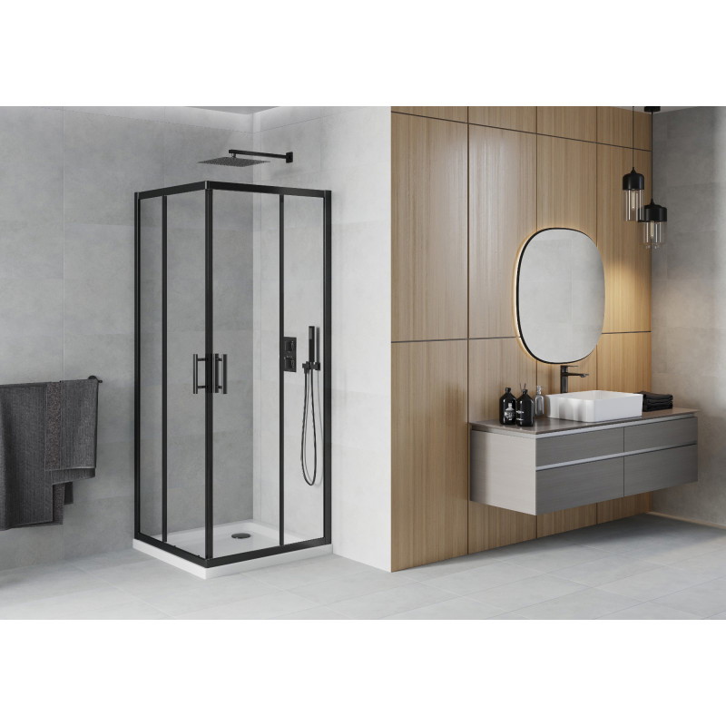 Mexen Rio square shower cabin 80 x 80 cm, transparent, black + Flat shower tray, white - 860-080-080-70-00-4010B