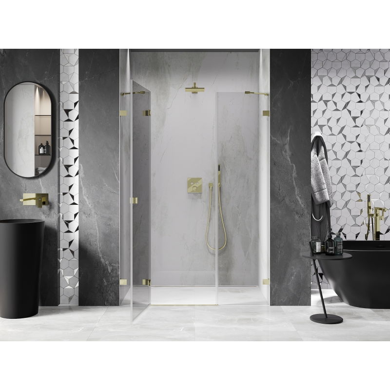 Mexen Lunar left hinged shower door 135 cm, transparent, gold - 834S-135-050-50-00-L