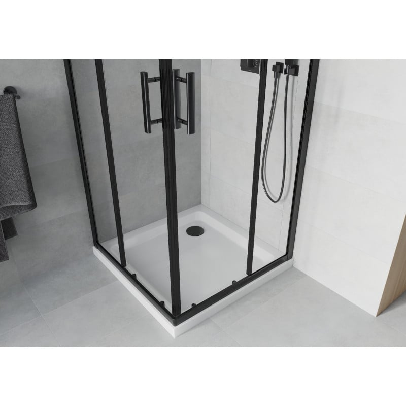 Mexen Rio square shower enclosure 90 x 90 cm, transparent, black + Flat tray, white - 860-090-090-70-00-4010B