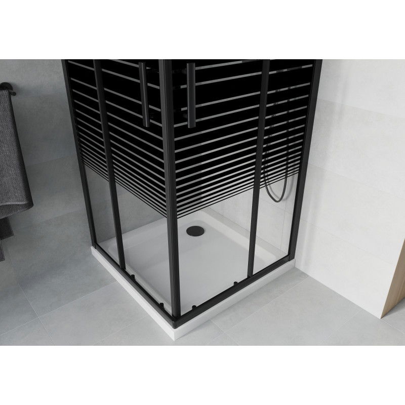 Mexen Rio square shower cabin 90 x 90 cm, black stripes, black + Flat tray, white - 860-090-090-70-20-4010B