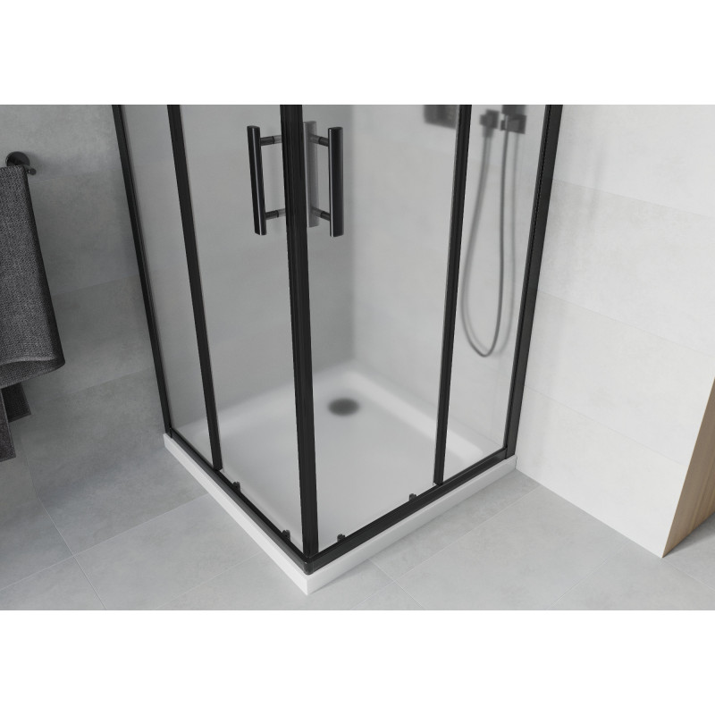 Mexen Rio square shower cabin 70 x 70 cm, frosted, black + Flat tray, white - 860-070-070-70-30-4010B